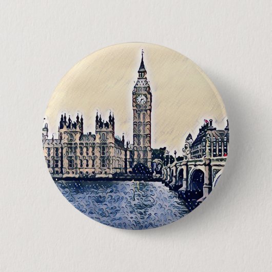 Big Ben London Waterverf art Ronde Button 5,7 Cm (Voorkant)