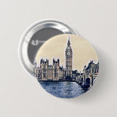 Big Ben London Waterverf art Ronde Button 5,7 Cm (Voorkant /achterkant)
