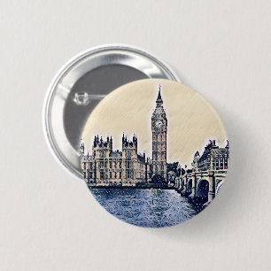 Big Ben London Waterverf art Ronde Button 5,7 Cm