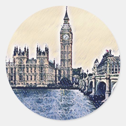 Big Ben London Waterverf art Ronde Sticker (Voorkant)