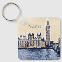Big Ben London Waterverf art Sleutelhanger