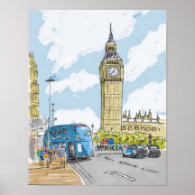 Big Ben London Waterverf Poster