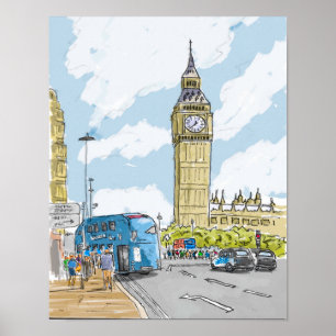 Big Ben London Waterverf Poster