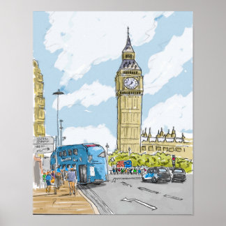 Big Ben London Waterverf Poster