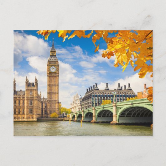 Big Ben met Autumn Leaves, Londen Briefkaart (Voorkant)