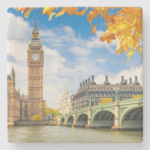 Big Ben met Autumn Leaves, Londen Stenen Onderzetter