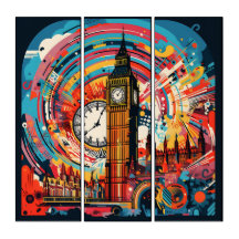 Big Ben Pop Art AcryliPrint®HD Drieluik Muurkunst