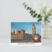 Big Ben & Red Double Decker Bus in Londen Briefkaart (Staand voorkant)