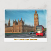 Big Ben & Red Double Decker Bus in Londen Briefkaart (Voorkant)