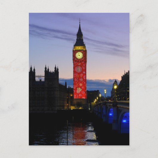"Big Ben" Westminster, Briefkaart in Londen, Veren (Voorkant)