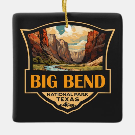 Big Bend National Park Illustratie Retro Badge Keramisch Ornament (Voorkant)
