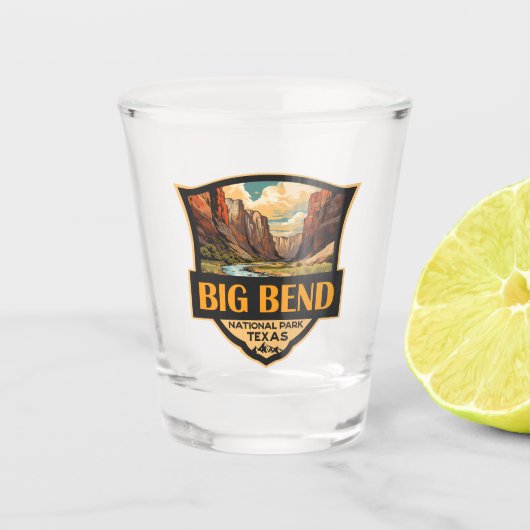 Big Bend National Park Illustratie Retro Badge Shot Glas (Voorkant)