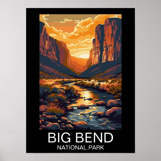 Big Bend National Park Texas Retro Travel Poster (Voorkant)