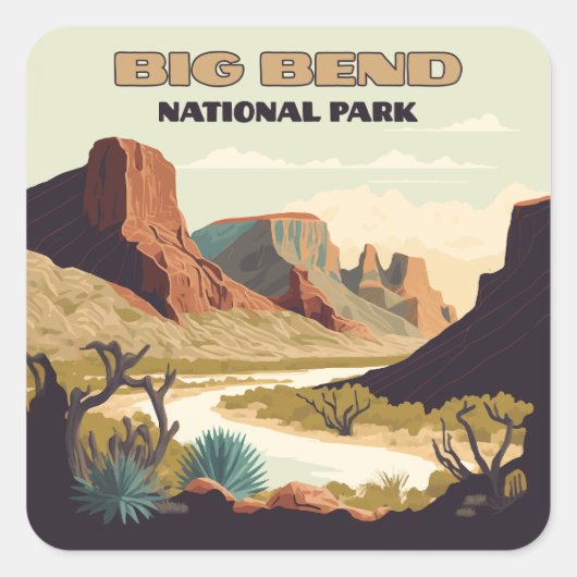 Big Bend National Park Texas Retro Travel Vierkante Sticker (Voorkant)