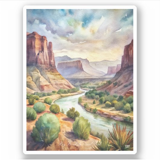Big Bend National Park Waterverf Schilderij Sticker (Voorkant)