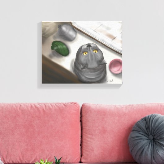 Big big grey cat. Сozy picture. Canvas Afdruk (Insitu (Woonkamer))