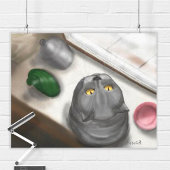 Big big grey cat. Сozy picture.  Canvas Afdruk