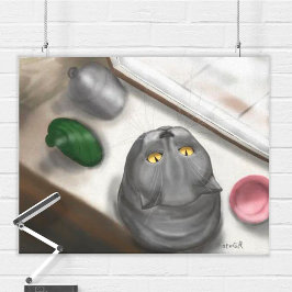 Big big grey cat. Сozy picture.  Canvas Afdruk