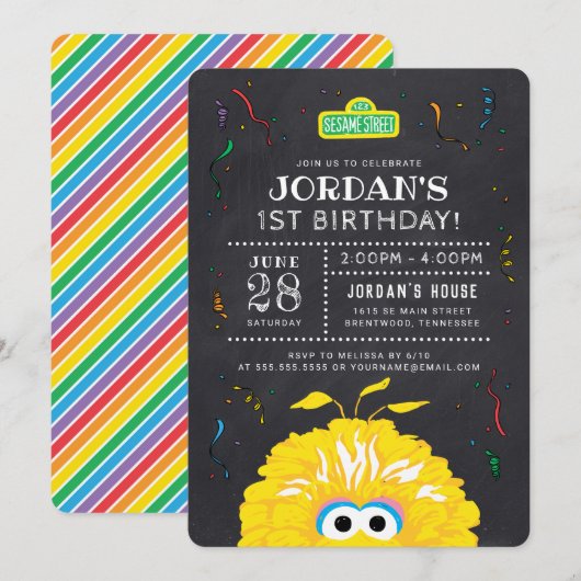 Big Bird Chalkboard Confetti Birthday Kaart (Voorkant / Achterkant)