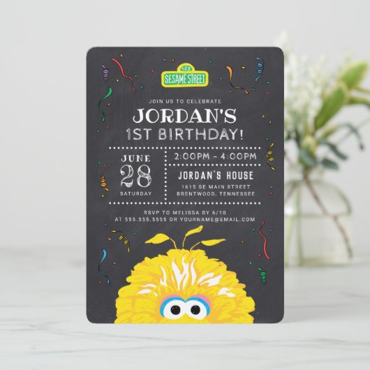 Big Bird Chalkboard Confetti Birthday Kaart (Staand voorkant)