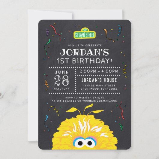 Big Bird Chalkboard Confetti Birthday Kaart (Voorkant)
