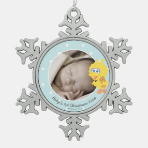 Big Bird   Eerste Kerstmis baby - Jouw naam toevoe Tin Sneeuwvlok Ornament