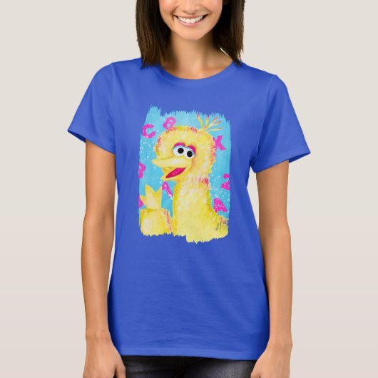 Big Bird Waving Sesamstraat Karakter Kunst T-shirt (Voorkant)