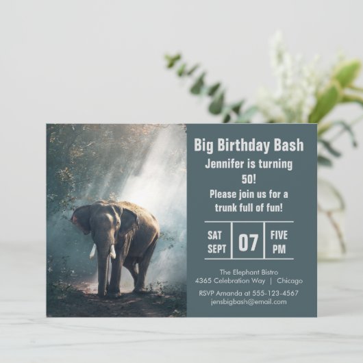 Big Birthday Bash Elephant Foto Kaart (Staand voorkant)