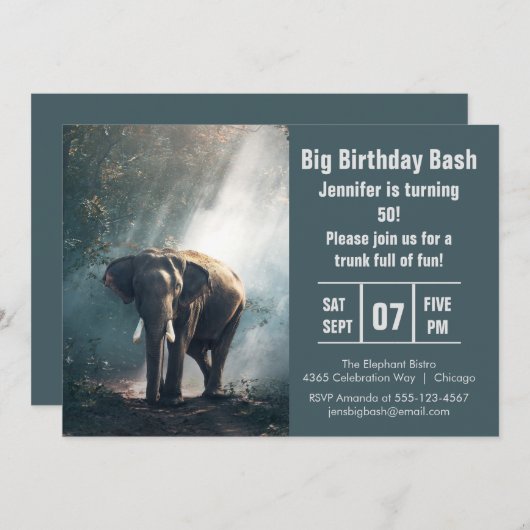 Big Birthday Bash Elephant Foto Kaart (Voorkant / Achterkant)