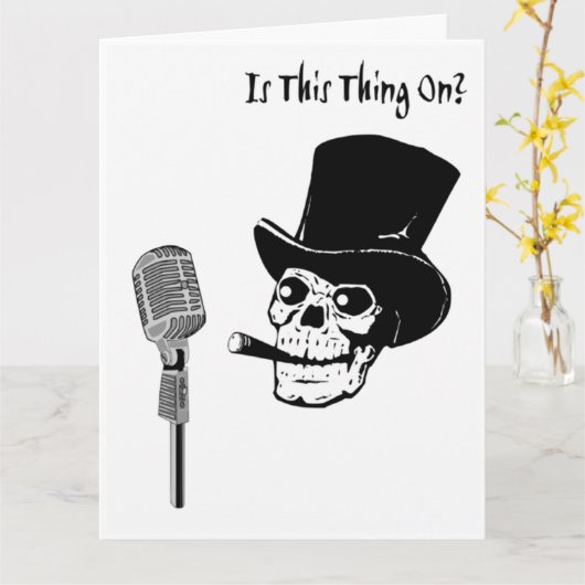 Big Birthday Skull in Top Hat with Microphone Kaart (Gele Bloem)