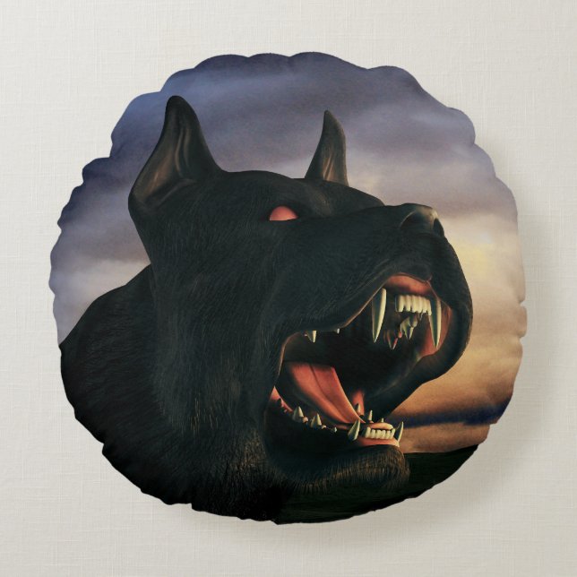 Big, black dog rond kussen (Voorkant)