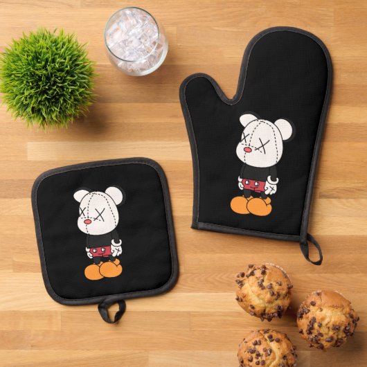 Big black-eared mouse ovenwant & pannenlap set (Top down)