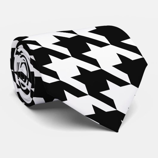 Big Black en White Houndstooth Stropdas (Opgerold)