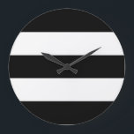 Big Black en White Stripes Grote Klok<br><div class="desc">U kunt het witte gedeelte van dit ontwerp aanpassen door de achtergrondkleur te veranderen.</div>
