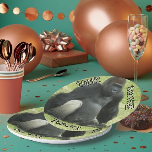 Big Black Sitting Gorilla Papieren Bordje (Multi)