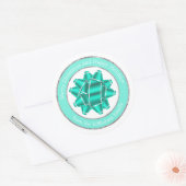 Big Blauwgroen Gift Bow en Silver Glitter Ronde Sticker (Envelop)