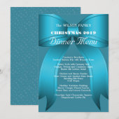 Big Blue Bow Familie Kerstdiner Menu (Voorkant / Achterkant)