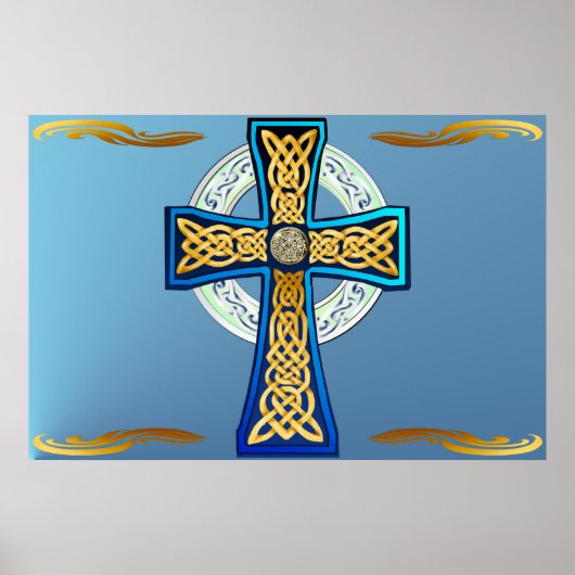 Big Blue Celtic Cross Poster (Voorkant)