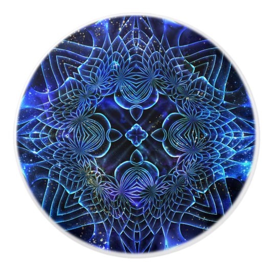 Big Blue Electric Galactic Geometry Keramische Knop (Voorkant)