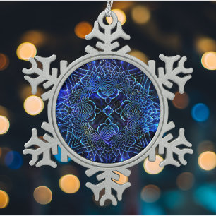 Big Blue Electric Galactic Geometry Tin Sneeuwvlok Ornament