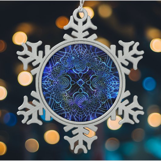 Big Blue Electric Galactic Geometry Tin Sneeuwvlok Ornament