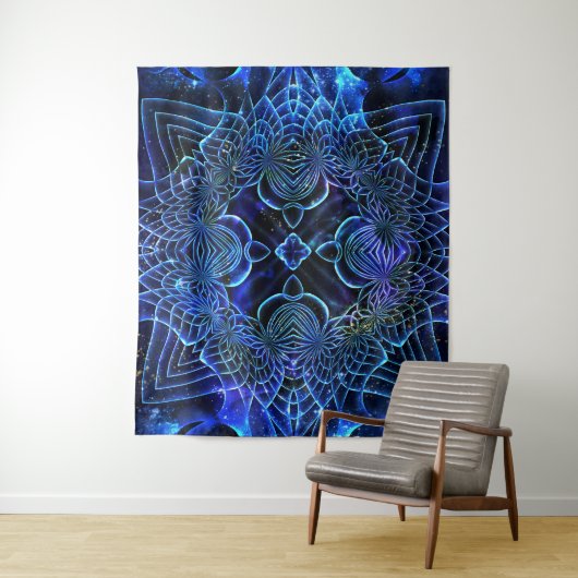 Big Blue Electric Galactic Geometry Wandkleed (In situ)