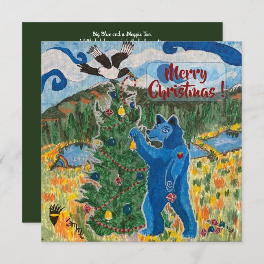 Big Blue en ook een Ekster - kerstkaart (Voorkant / Achterkant)