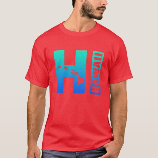 Big Blue Hawaii Distressed Design T-shirt (Voorkant)
