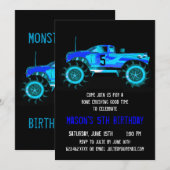 Big Blue Monster Truck Birthday Party Kaart (Voorkant / Achterkant)