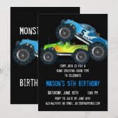 Big Blue Monster Truck Birthday Party Kaart (Voorkant / Achterkant)