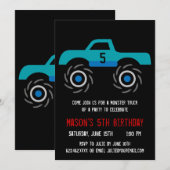 Big Blue Monster Truck Birthday Party Kaart (Voorkant / Achterkant)