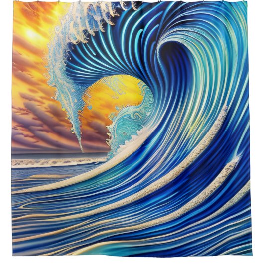 Big Blue Ocean Wave over Sunset Sky Douchegordijn (Voorkant)