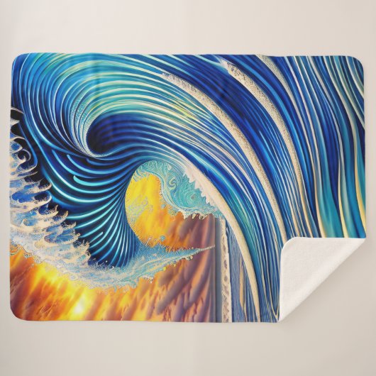 Big Blue Ocean Wave over Sunset Sky Sherpa Deken (Voorkant (horizontaal))