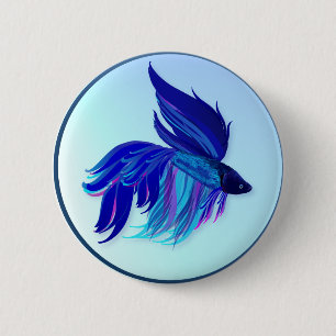 Big Blue Siamese Buttonnen tegen vissen Ronde Button 5,7 Cm